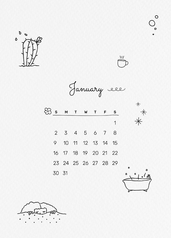 Cute January 2022 calendar template, editable monthly planner psd