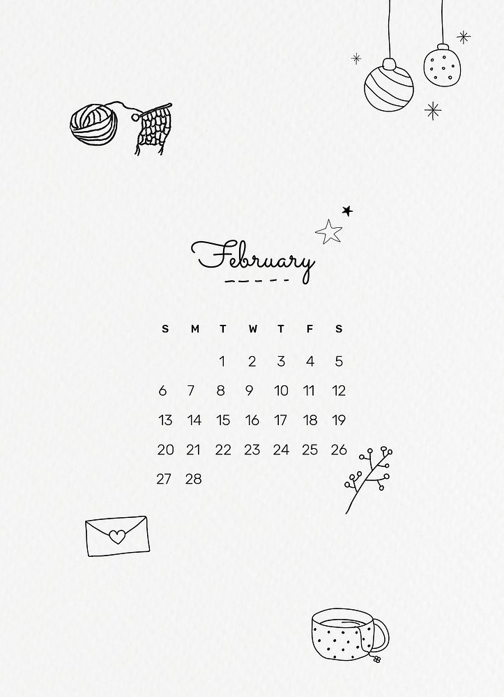 Cute February 2022 calendar, monthly planner