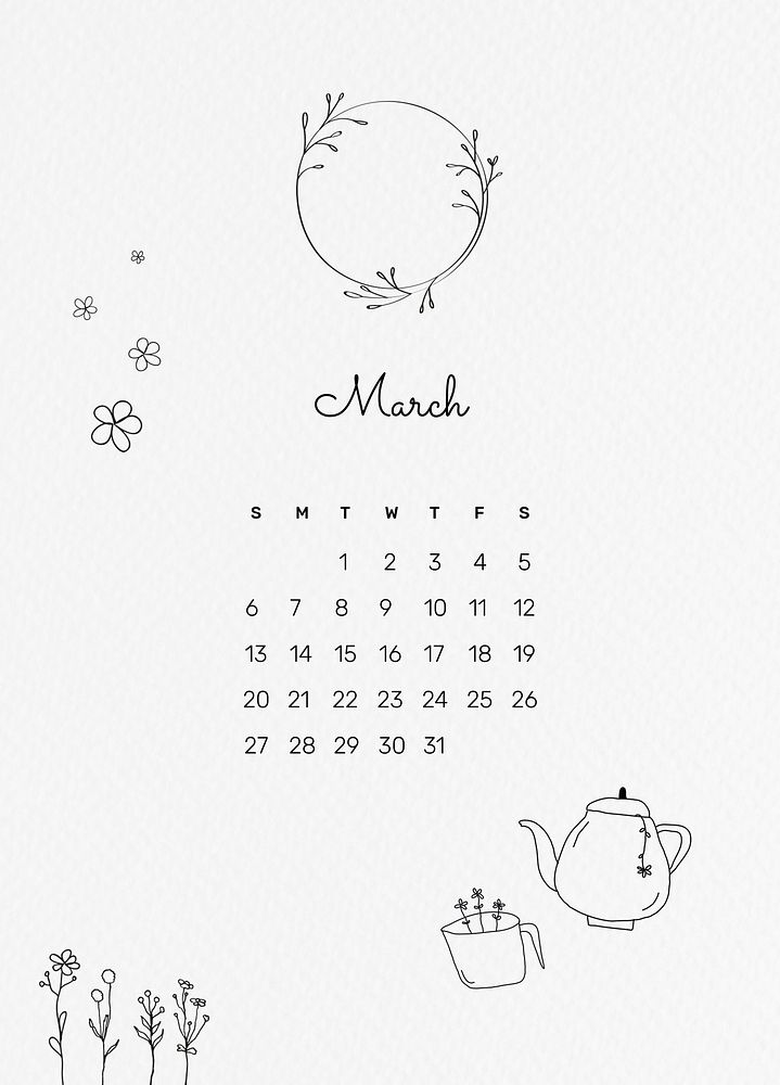 Cute 2022 March calendar template, monthly planner psd
