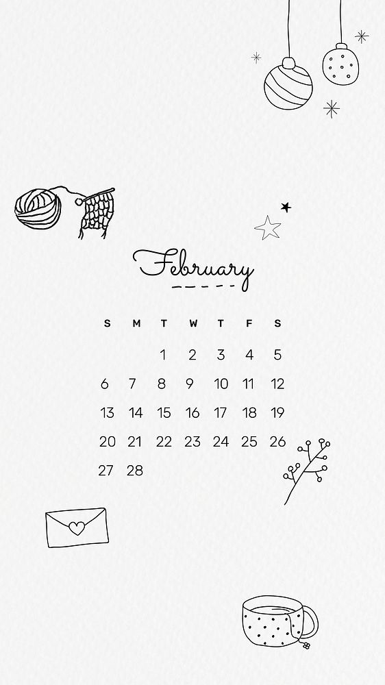 Cute February 2022 calendar template, monthly planner, mobile wallpaper vector