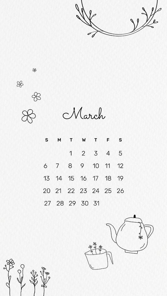 Cute 2022 March calendar, printable monthly planner iPhone wallpaper