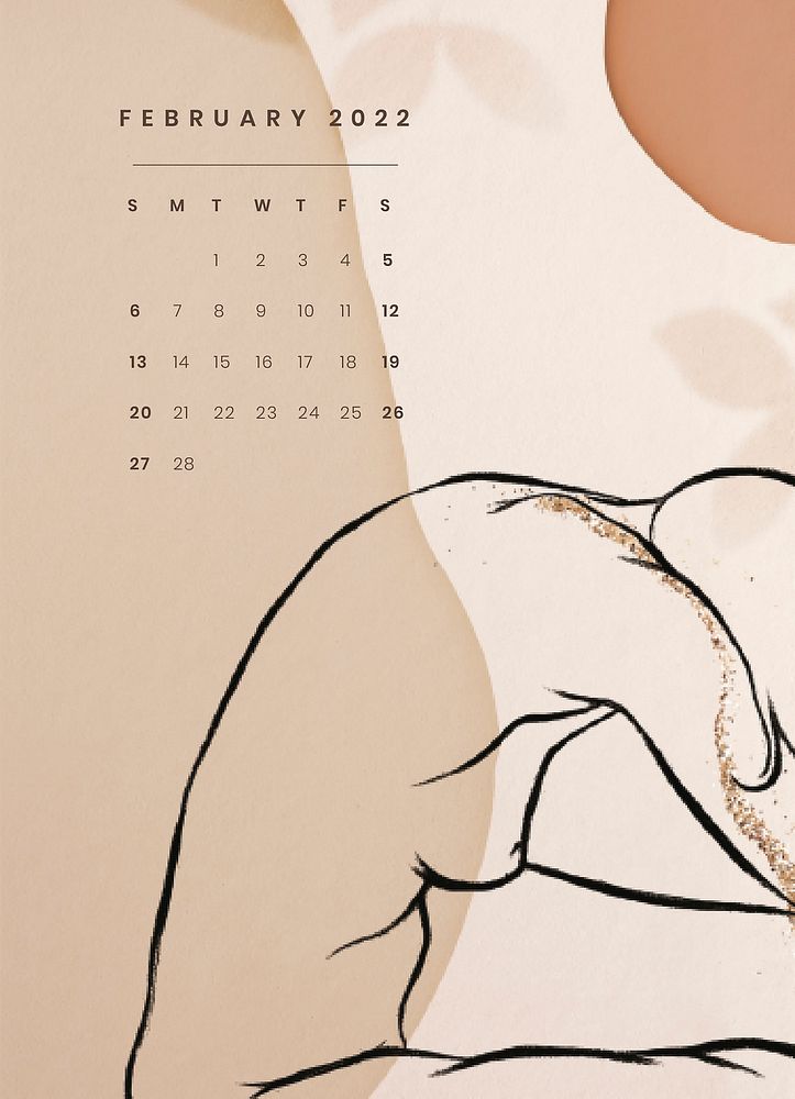 Feminine February 2022 calendar, monthly planner