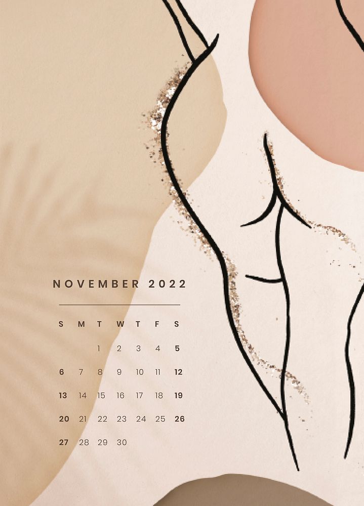 Feminine November 2022 calendar template, editable monthly planner psd