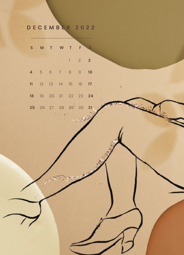 Feminine December 2022 calendar, monthly planner