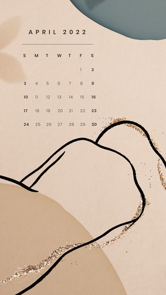 Aesthetic 2022 April calendar template, editable phone wallpaper vector