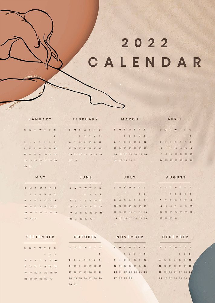Feminine 2022 monthly calendar, aesthetic design set