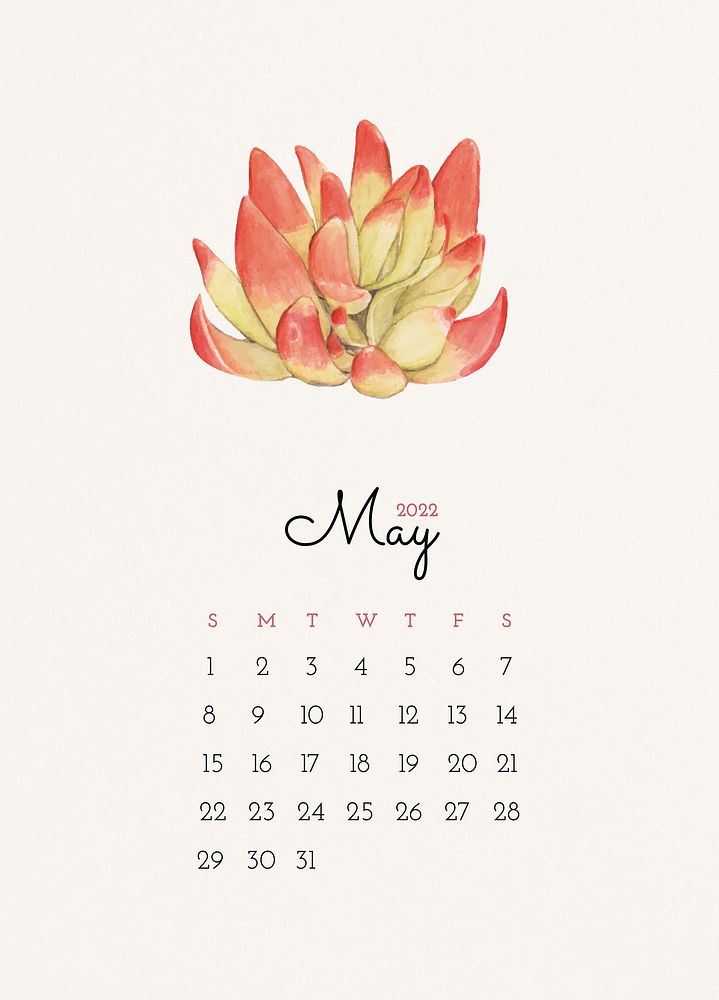 Botanical 2022 May calendar template, editable monthly planner psd