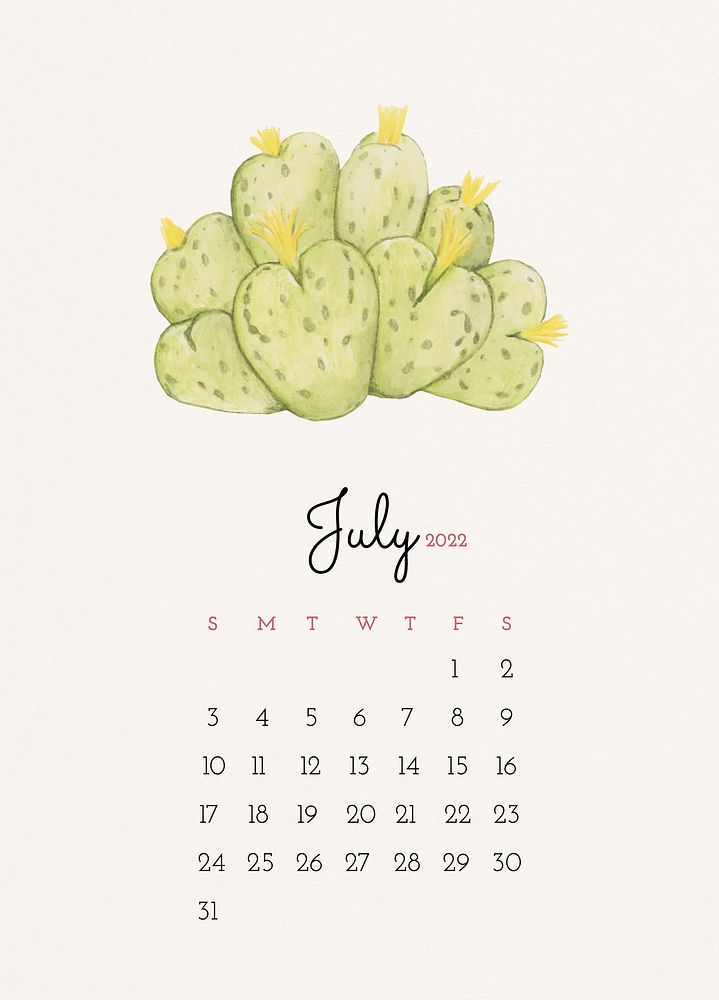 2022 July calendar template, printable monthly design psd