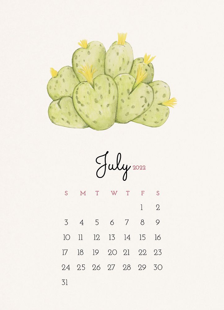 2022 July calendar template, aesthetic editable monthly calendar vector