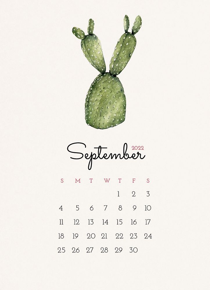 Cactus 2022 September calendar template, monthly planner vector