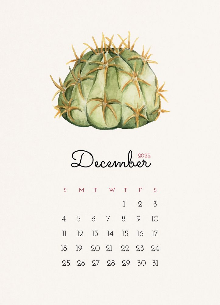 Botanical December 2022 calendar template, editable monthly planner vector