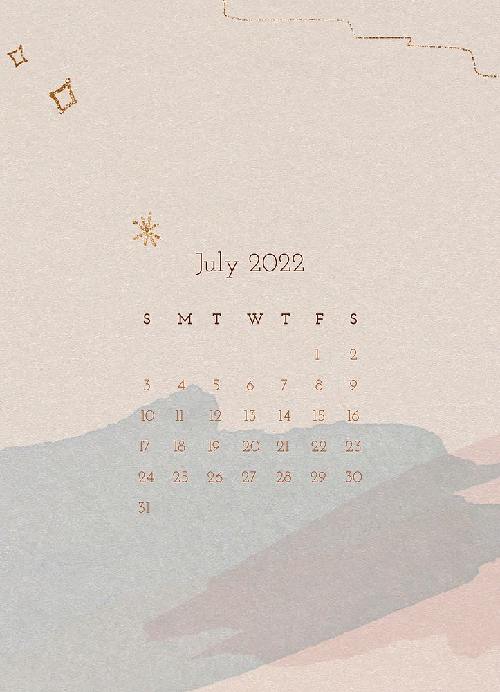 Aesthetic 2022 July calendar, printable monthly calendar