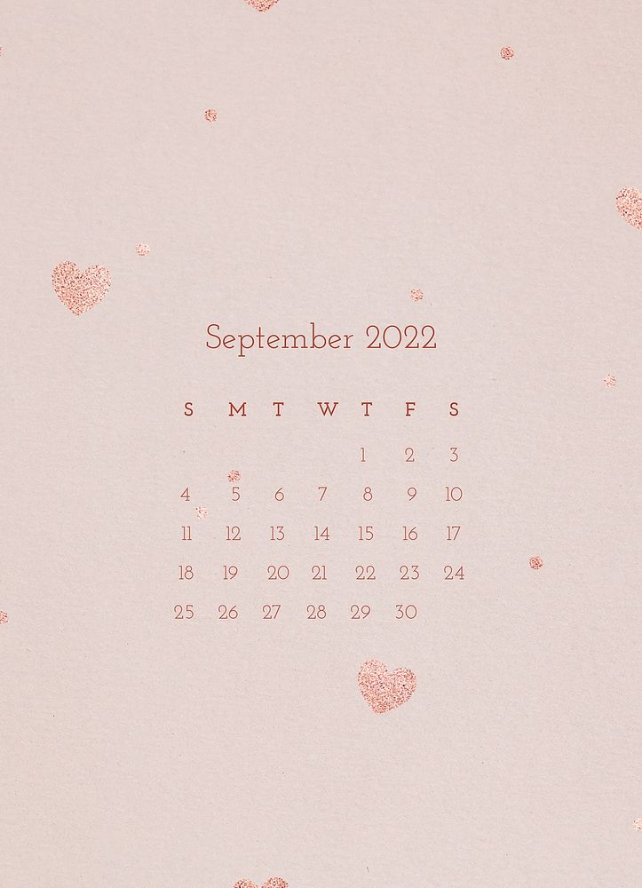 Pink 2022 September calendar, printable monthly planner
