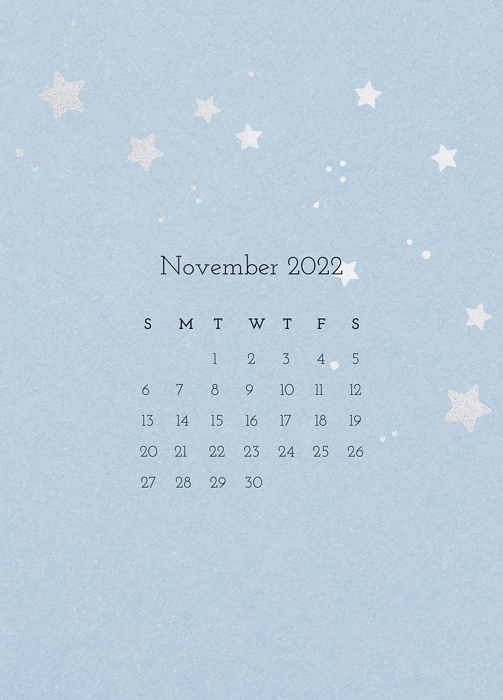 Star November 2022 calendar template, editable monthly planner psd