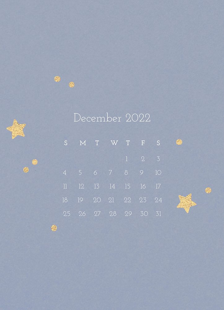 Blue December 2022 calendar, monthly planner