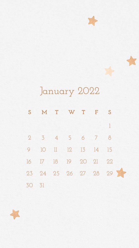 Cute January 2022 calendar, phone wallpaper, monthly planner