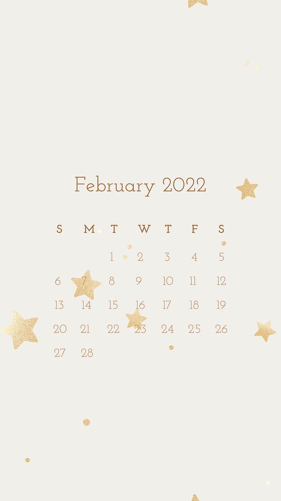Aesthetic February 2022 calendar template, monthly planner, mobile wallpaper vector