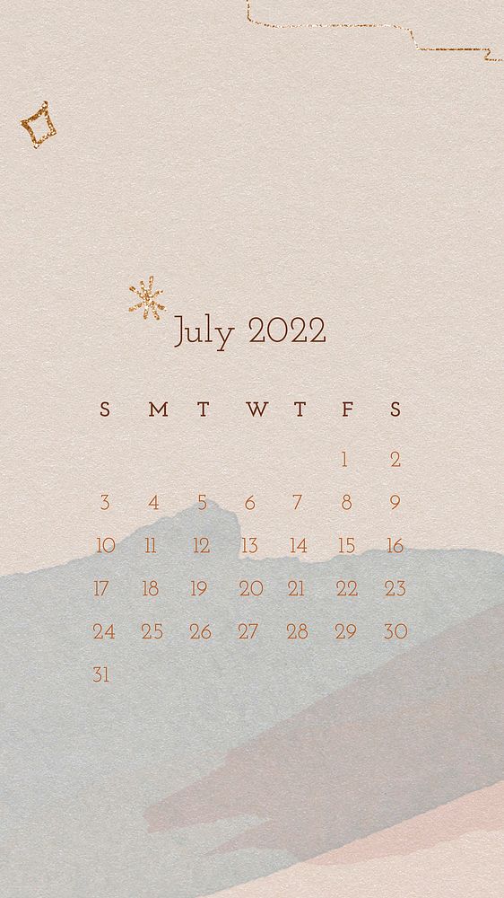 Abstract 2022 July calendar, aesthetic phone wallpaper
