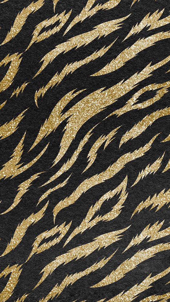 Black & gold tiger mobile wallpaper, animal skin texture background
