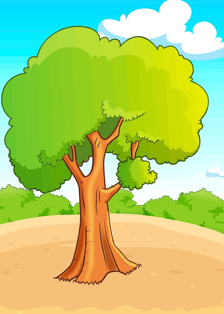Cartoon tree background, environment illustration. Free public domain CC0 image.