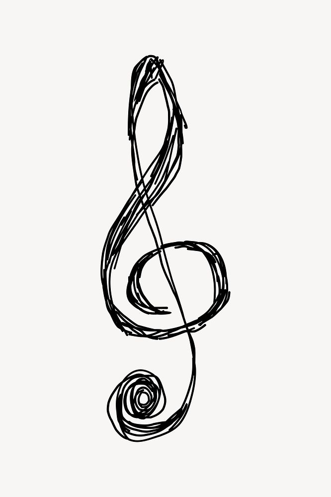 Treble clef drawing, music note illustration. Free public domain CC0 image.