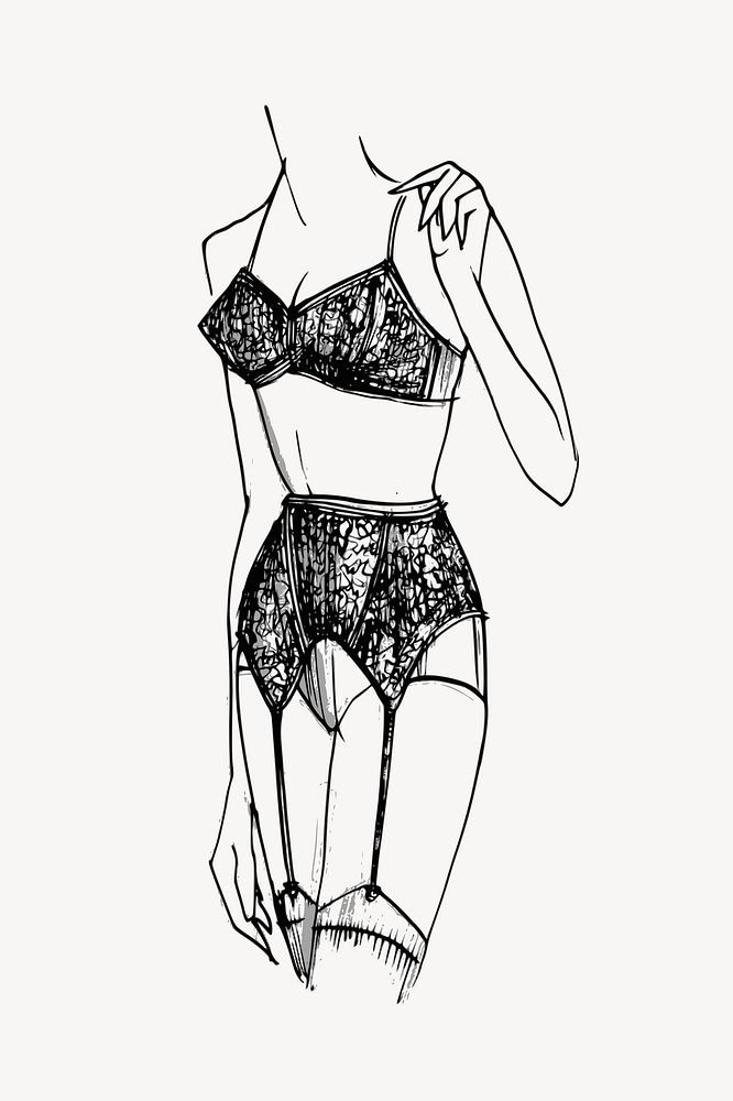Women's lingerie drawing, vintage fashion sketch vector. Free public domain CC0 image.