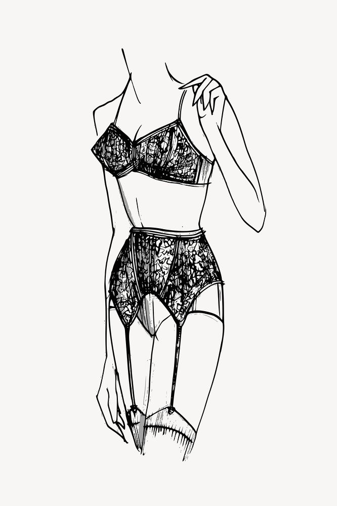 Women's lingerie drawing, vintage fashion sketch psd. Free public domain CC0 image.