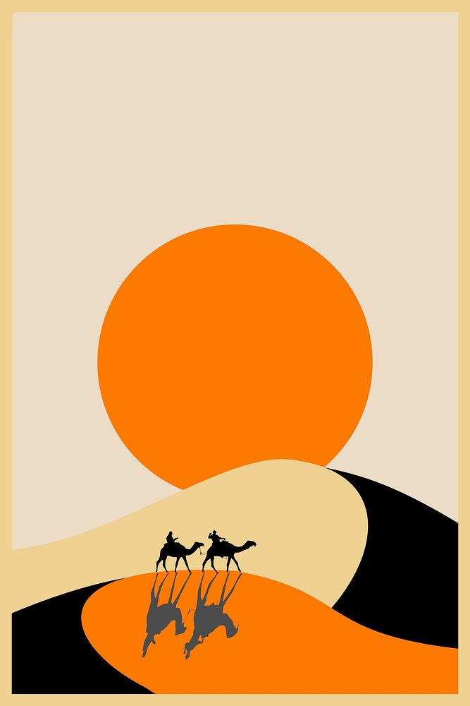 Camel desert background, travel illustration. Free public domain CC0 image.