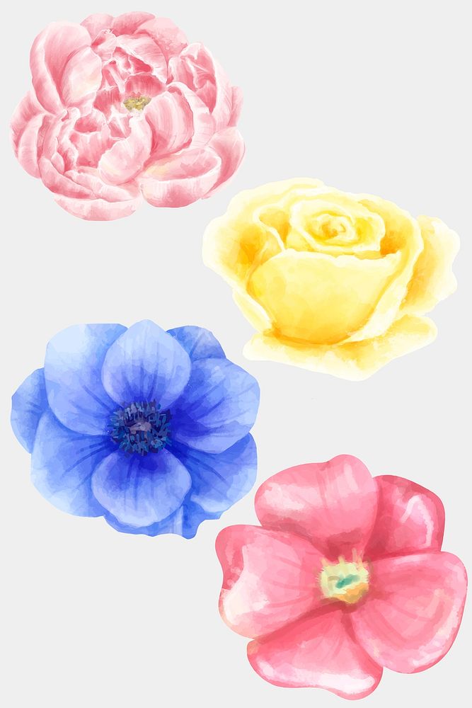 Vintage flowers watercolor painting set