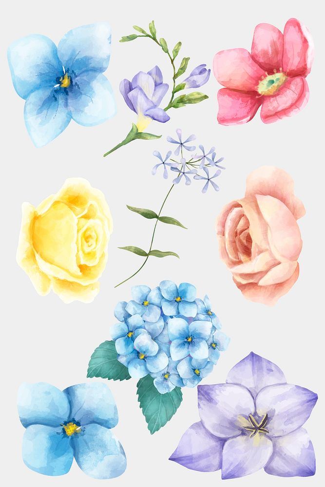 Vintage flowers watercolor painting collection