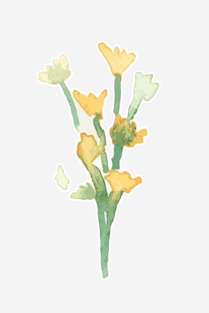 Watercolor flower plant yellow psd hand drawn sticker element