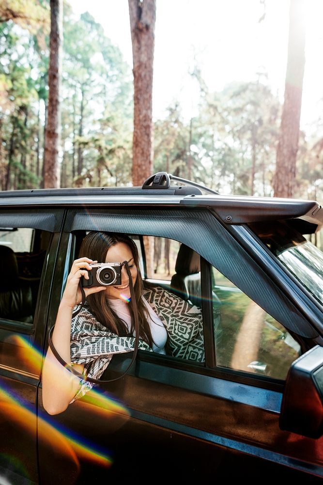 Photographer Camera Woman Shooting Car Vehicle Concept