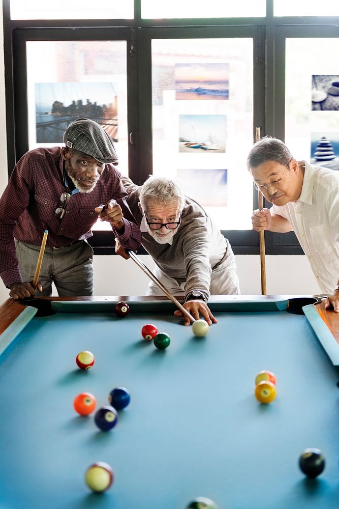 Friends Playing Billiard Relaxation Happiness Concept