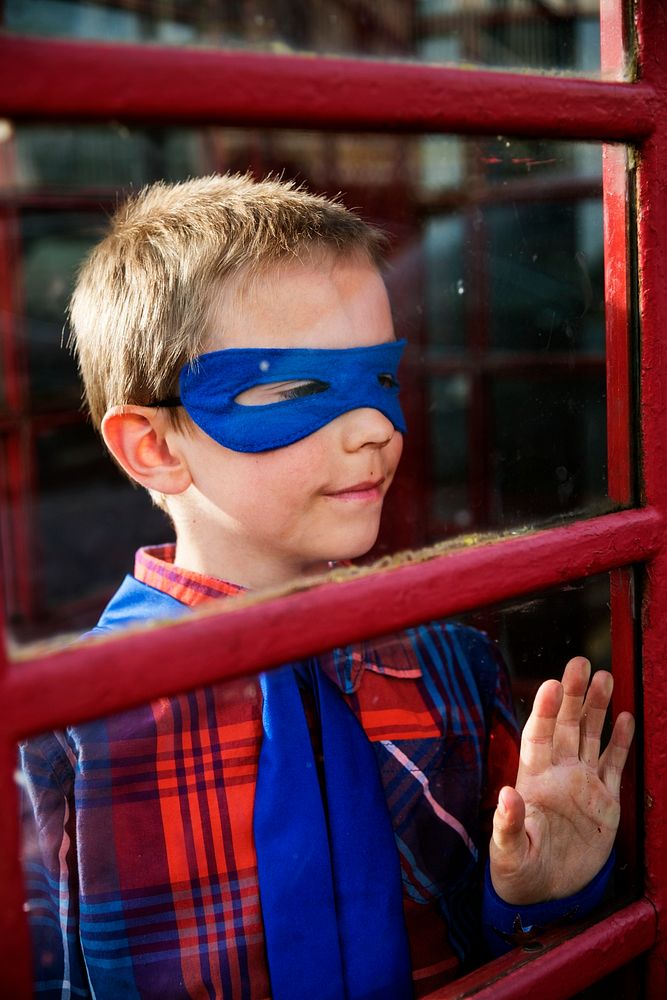 Superhero Little Boy Imagination Freedom Happiness Concept