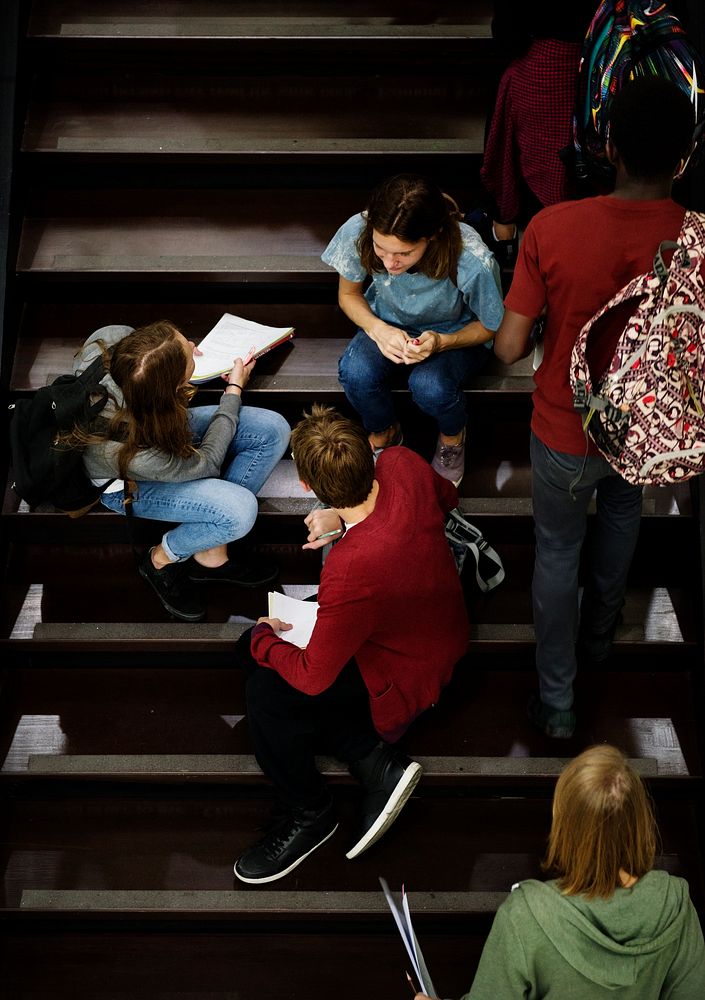 Students chilling on the stairs 