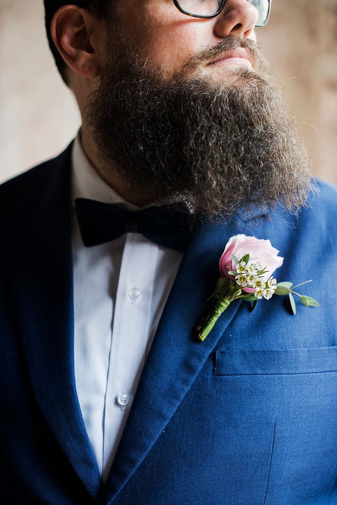 Groom in Navy Blue Tuxedo Wedding Marriage Ceremony