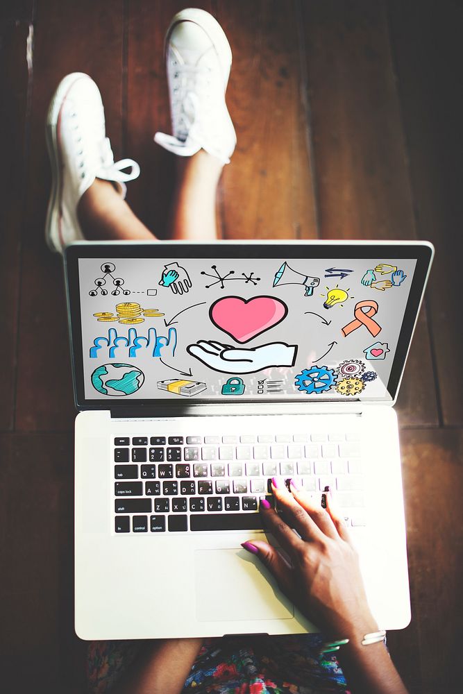heart, technology, laptop, illustration
