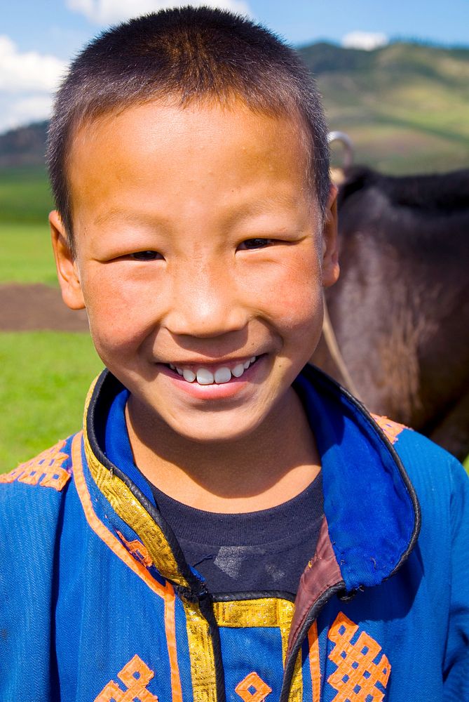 Mongolian boy with a beautiful smile. 