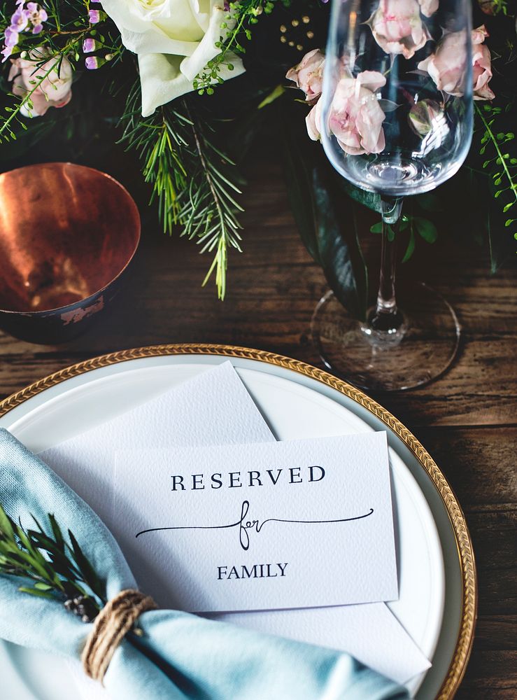 Elegant Restaurant Table Setting Service for Reception with Reserved Card