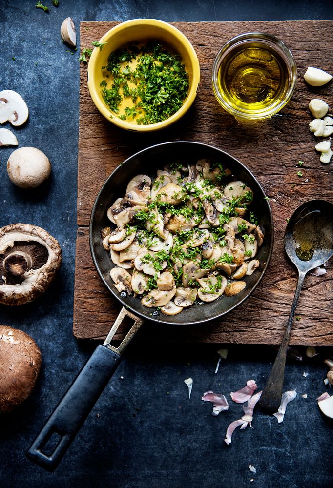 Sauteed mushroom in a pan ready to serve