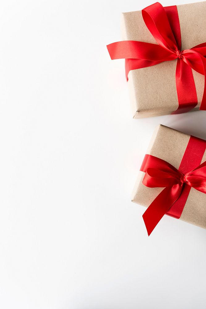 Wrapped present with red ribbon