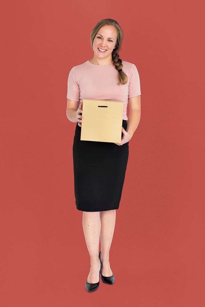 Business Woman Smiling Holding Box