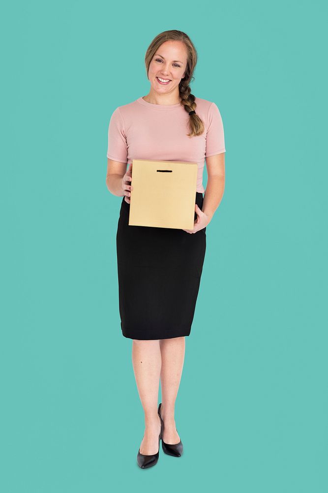 Business Woman Smiling Holding Box