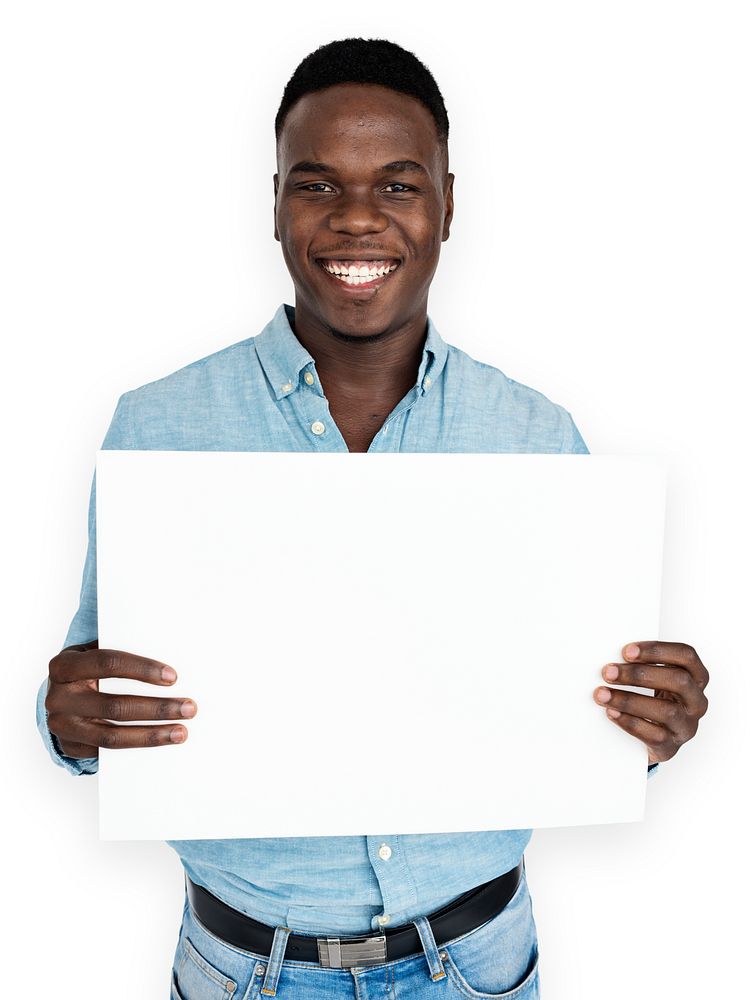 Guy smiling and holding a blank placard