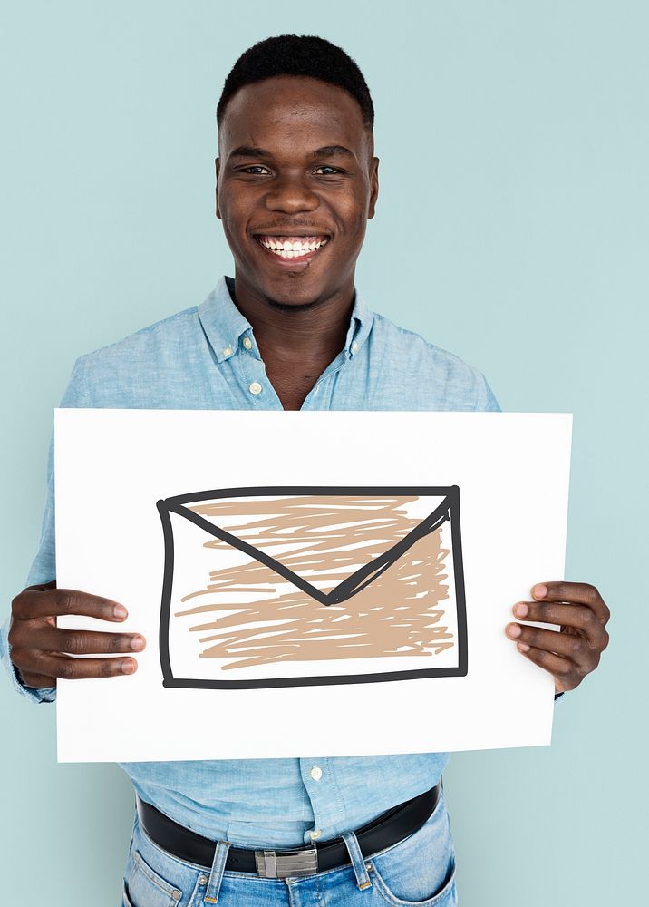 African man holding placard with email icon