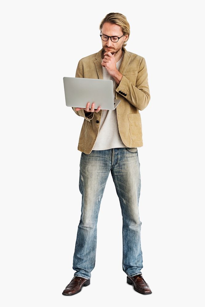Casual man using his laptop