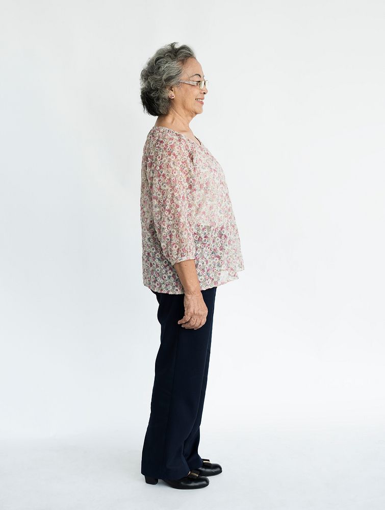 Old lady full body portrait side view