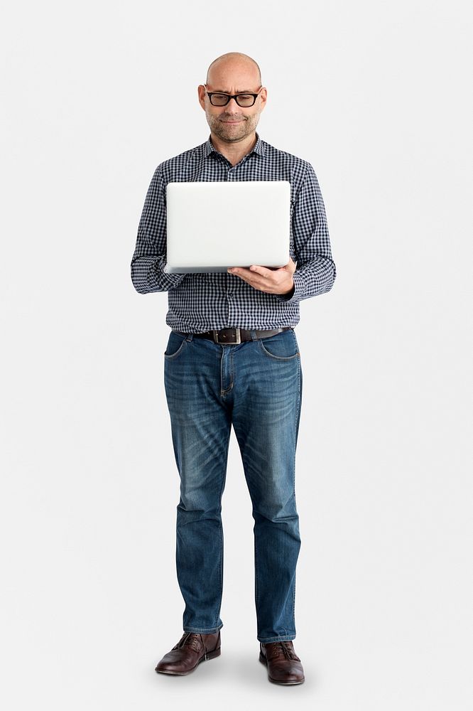 Caucasian Man Using Laptop