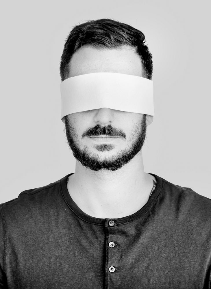 Handsome Man Covering Eyes Blind Concept