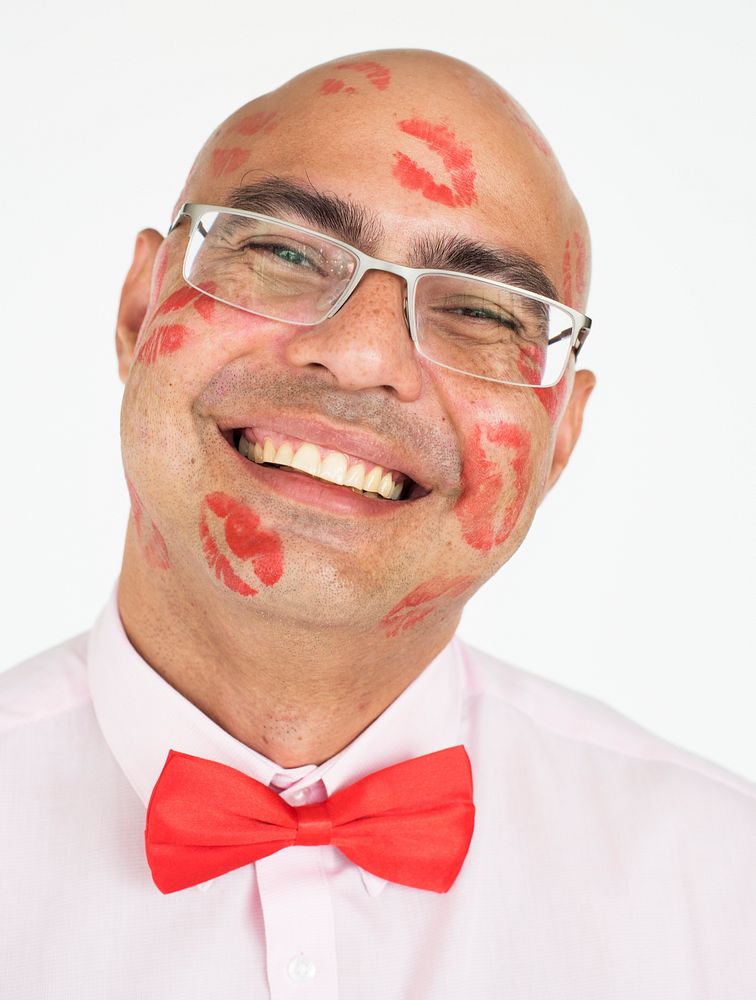 Man Smiling Happiness Lipstick Kiss Portrait Concept